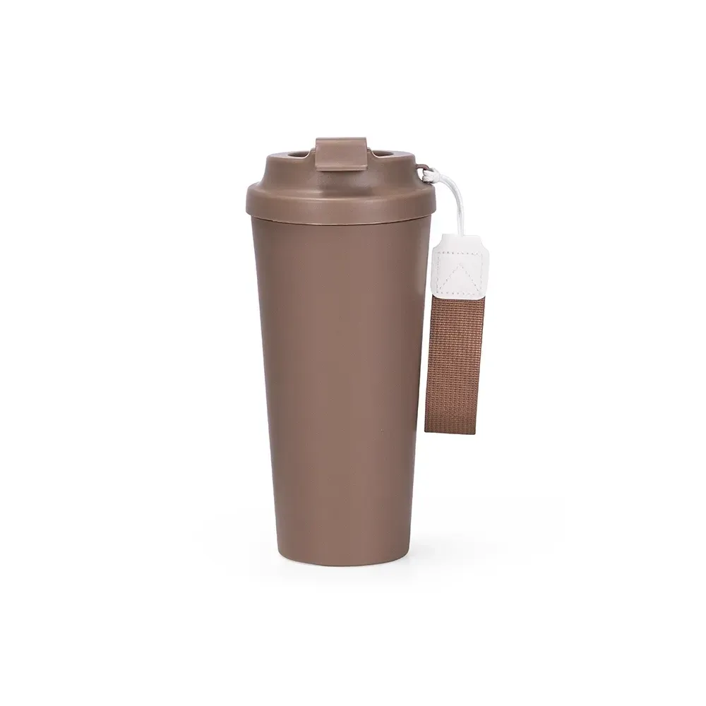 Copo inox personalizado 480ml com alça, marrom