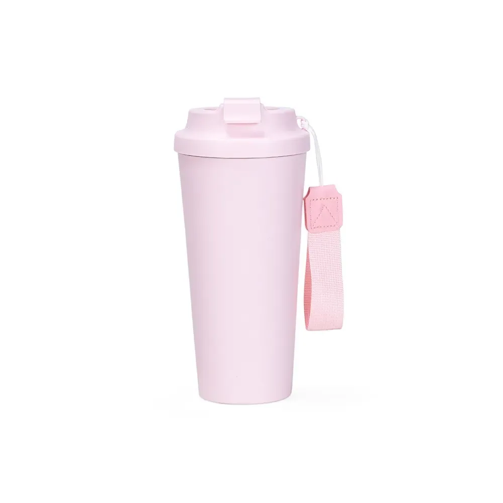 Copo inox personalizado 480ml com alça, rosa