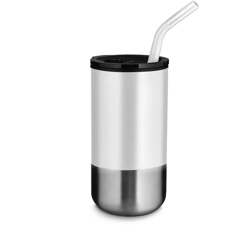 Copo inox personalizado com canudo 500ml, cor branca