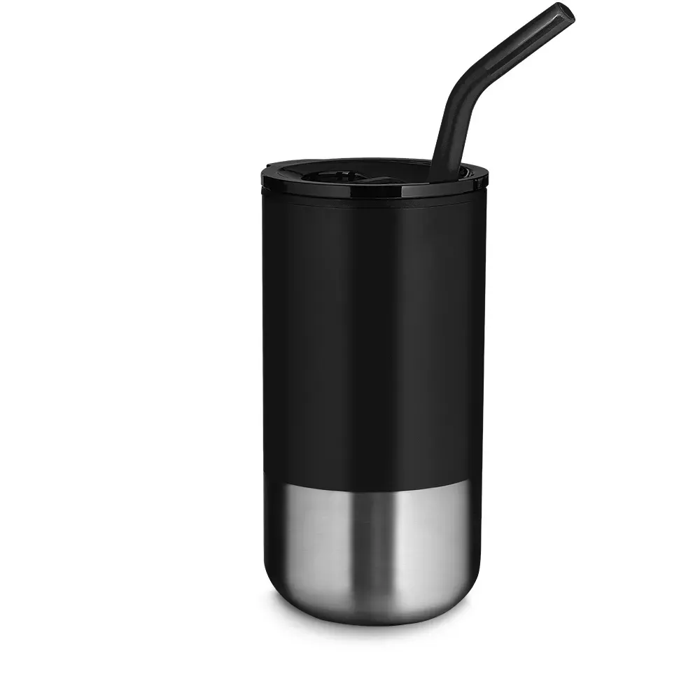 Copo inox personalizado com canudo 500ml, cor preta