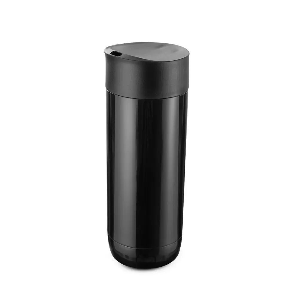 Copo inox parede dupla 450ml preto, com botão acionador, personalizado