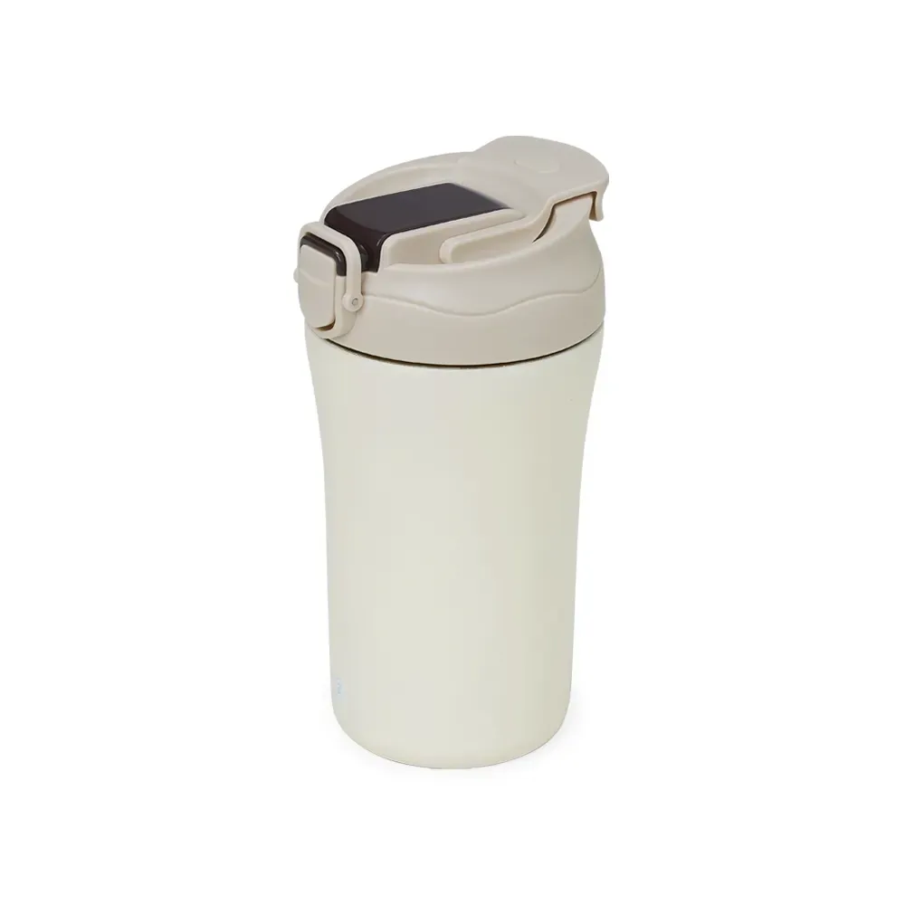 Copo inox parede dupla 450ml bege, canudo com bico de silicone, personalizado