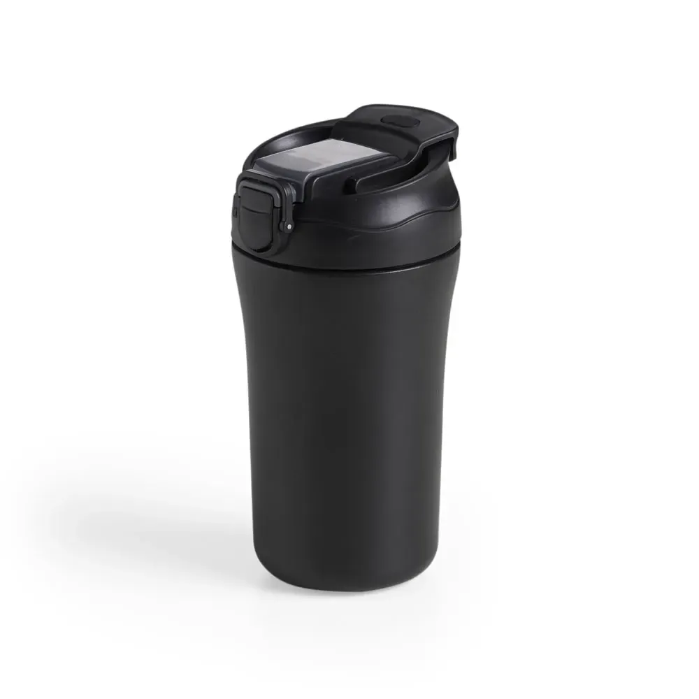 Copo inox parede dupla 450ml preto, canudo com bico de silicone, personalizado
