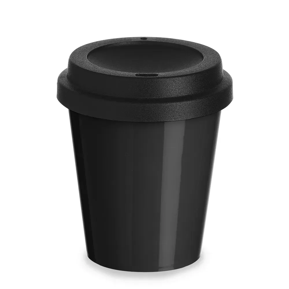 Copo plástico personalizado 350ml com tampa de bocal, preto