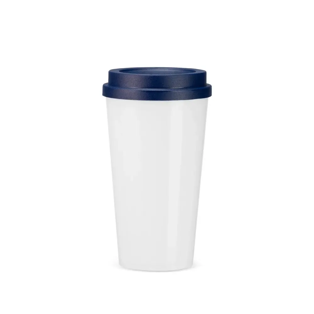 Copo plástico personalizado 550ml bicolor, branco com azul