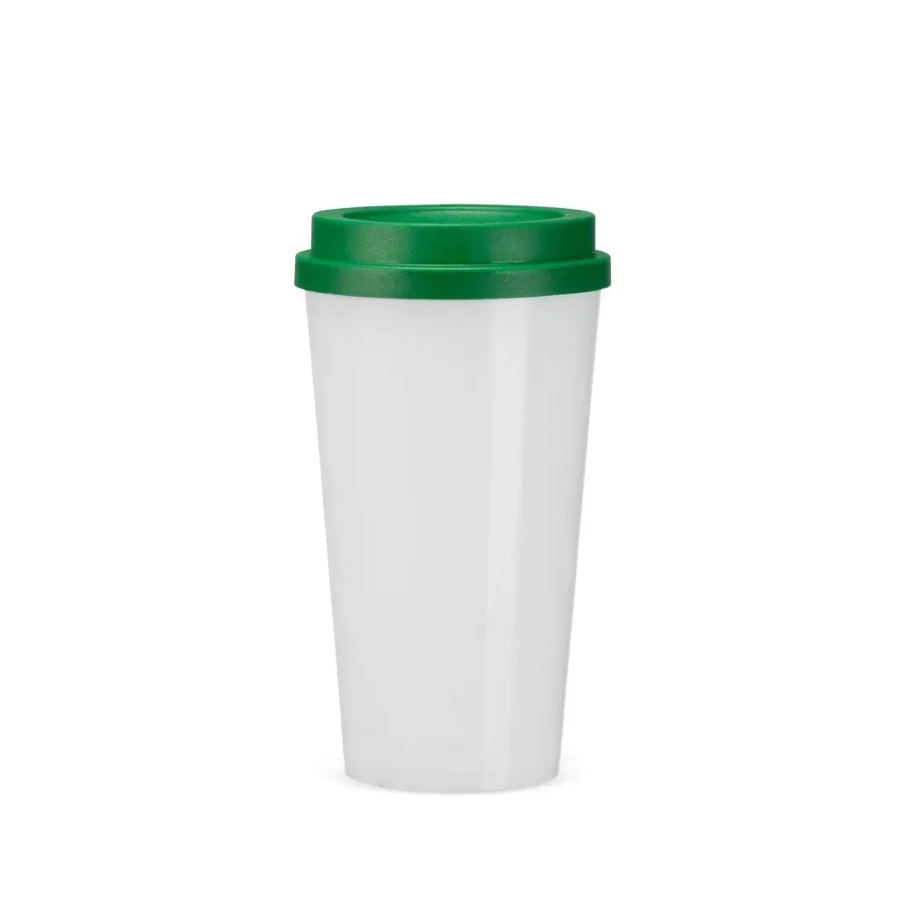 Copo plástico personalizado 550ml bicolor, branco com verde