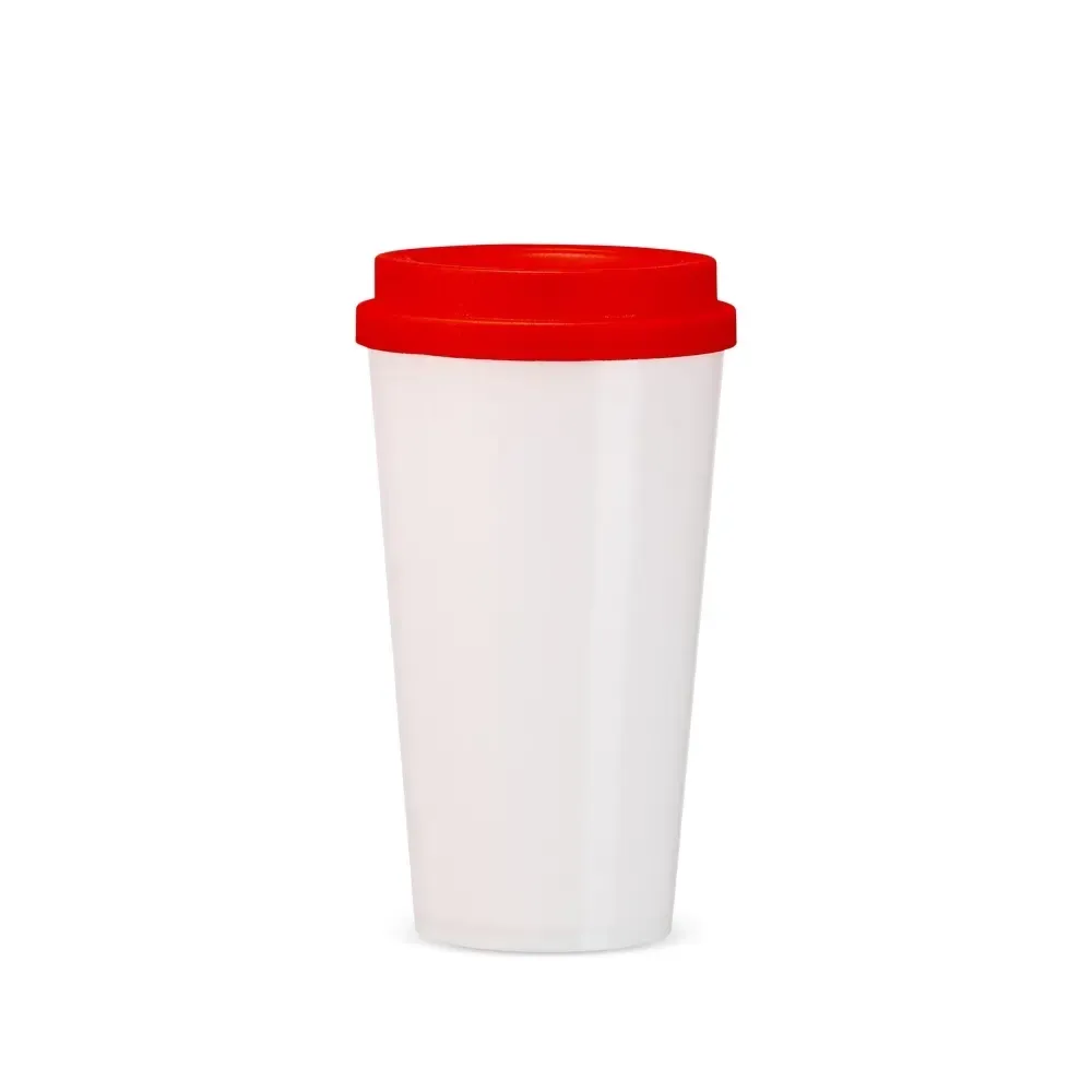 Copo plástico personalizado 550ml bicolor, branco com vermelho
