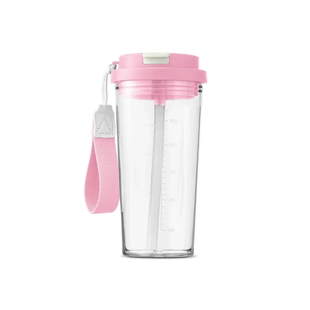 Copo plástico personalizado 600ml com alça, rosa