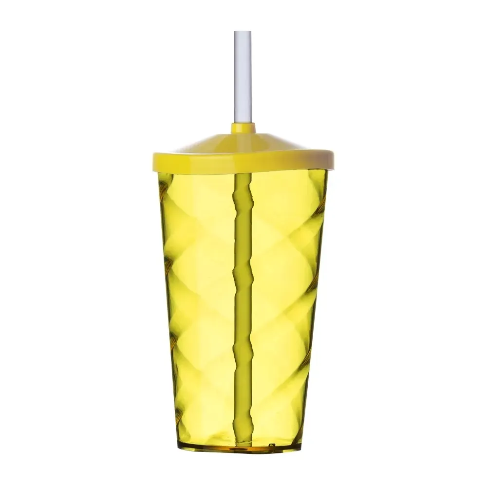 Copo PS personalizado 550ml com canudo, amarelo