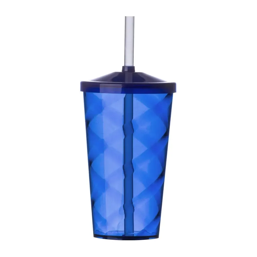 Copo PS personalizado 550ml com canudo, azul