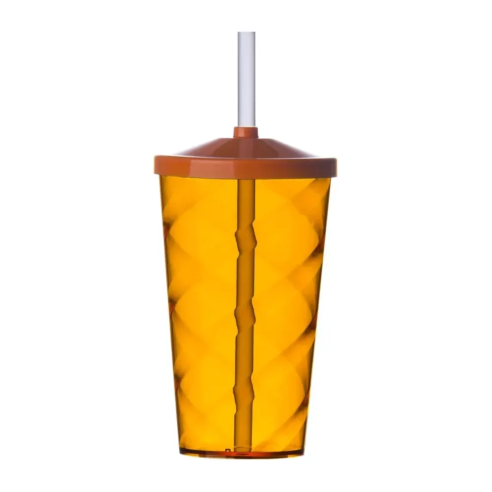 Copo PS personalizado 550ml com canudo, laranja