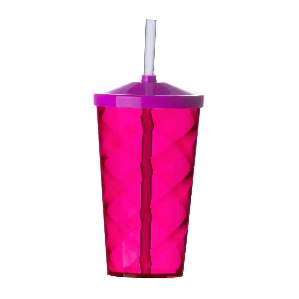 Copo PS personalizado 550ml com canudo, rosa
