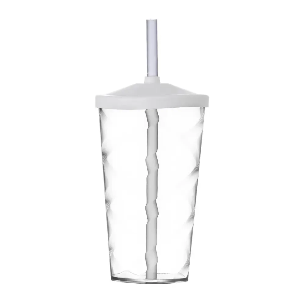 Copo PS personalizado 550ml com canudo, transparente