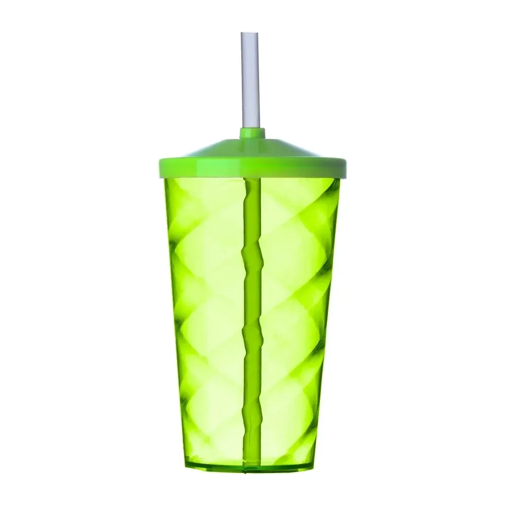 Copo PS personalizado 550ml com canudo, verde claro
