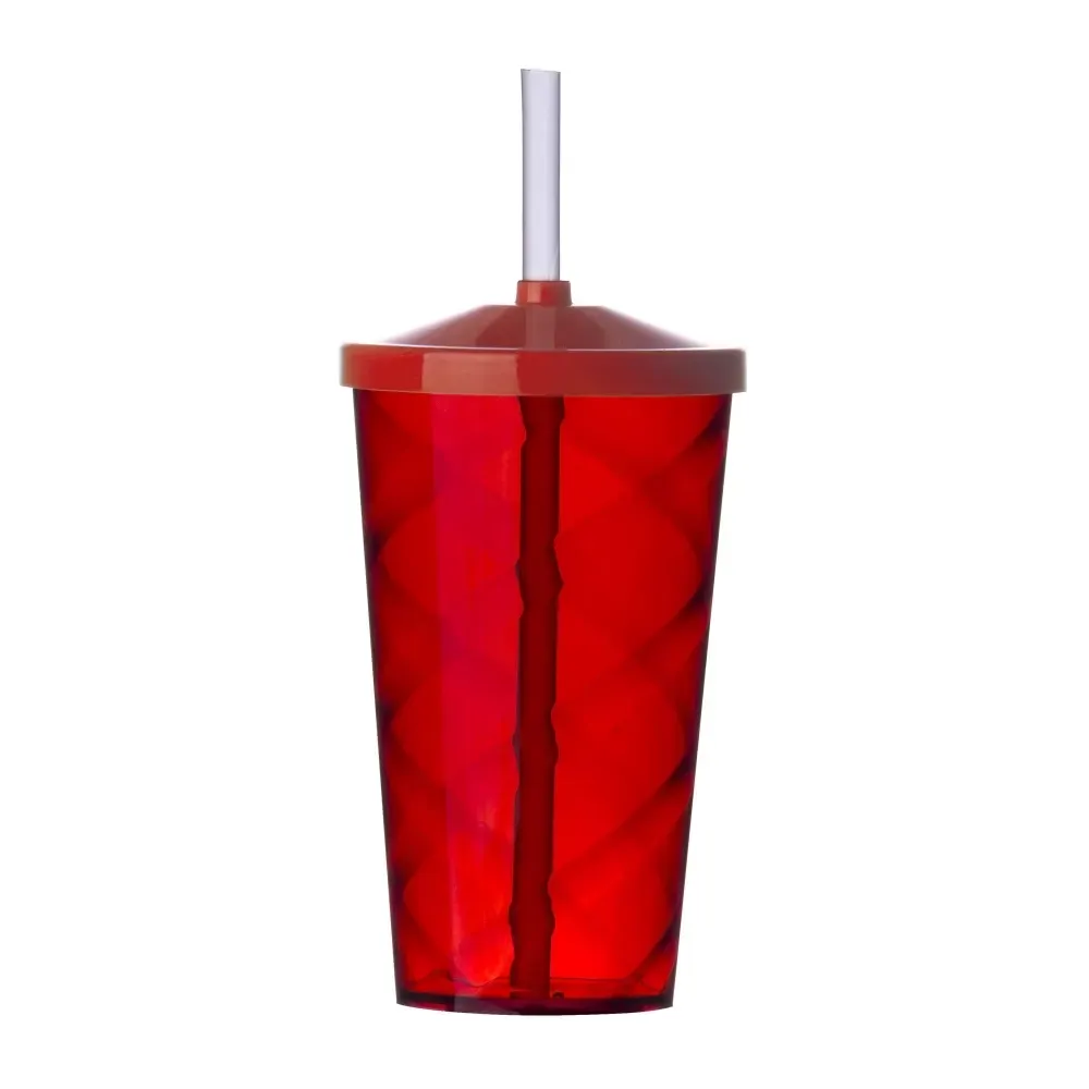 Copo PS personalizado 550ml com canudo, vermelho