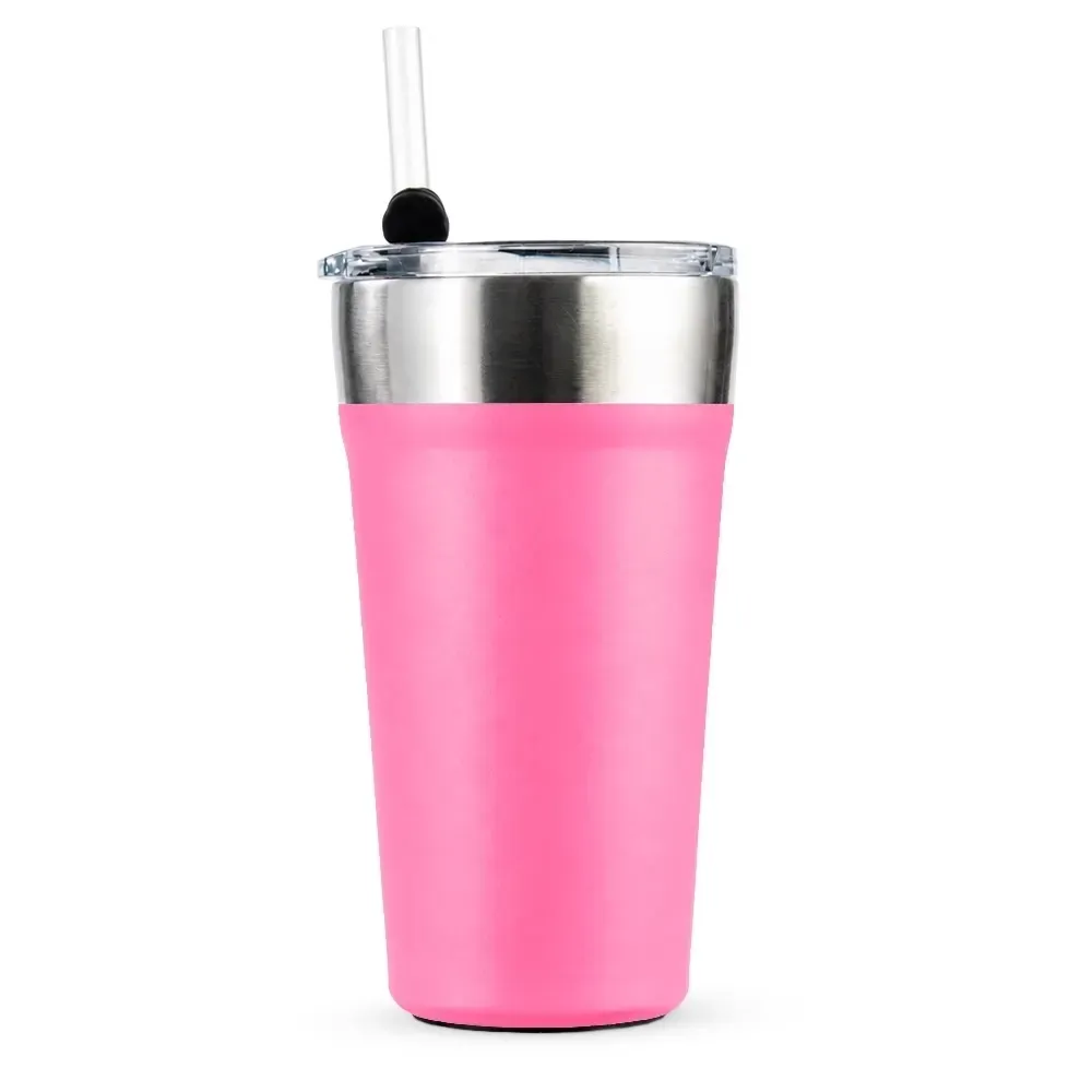 Copo térmico com canudo 550ml rosa