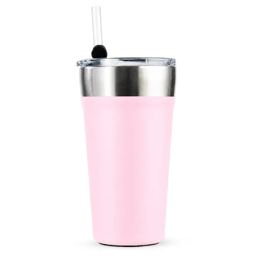 Copo térmico com canudo 550ml rosa claro