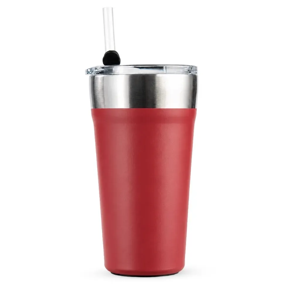 Copo térmico com canudo 550ml vermelho escuro