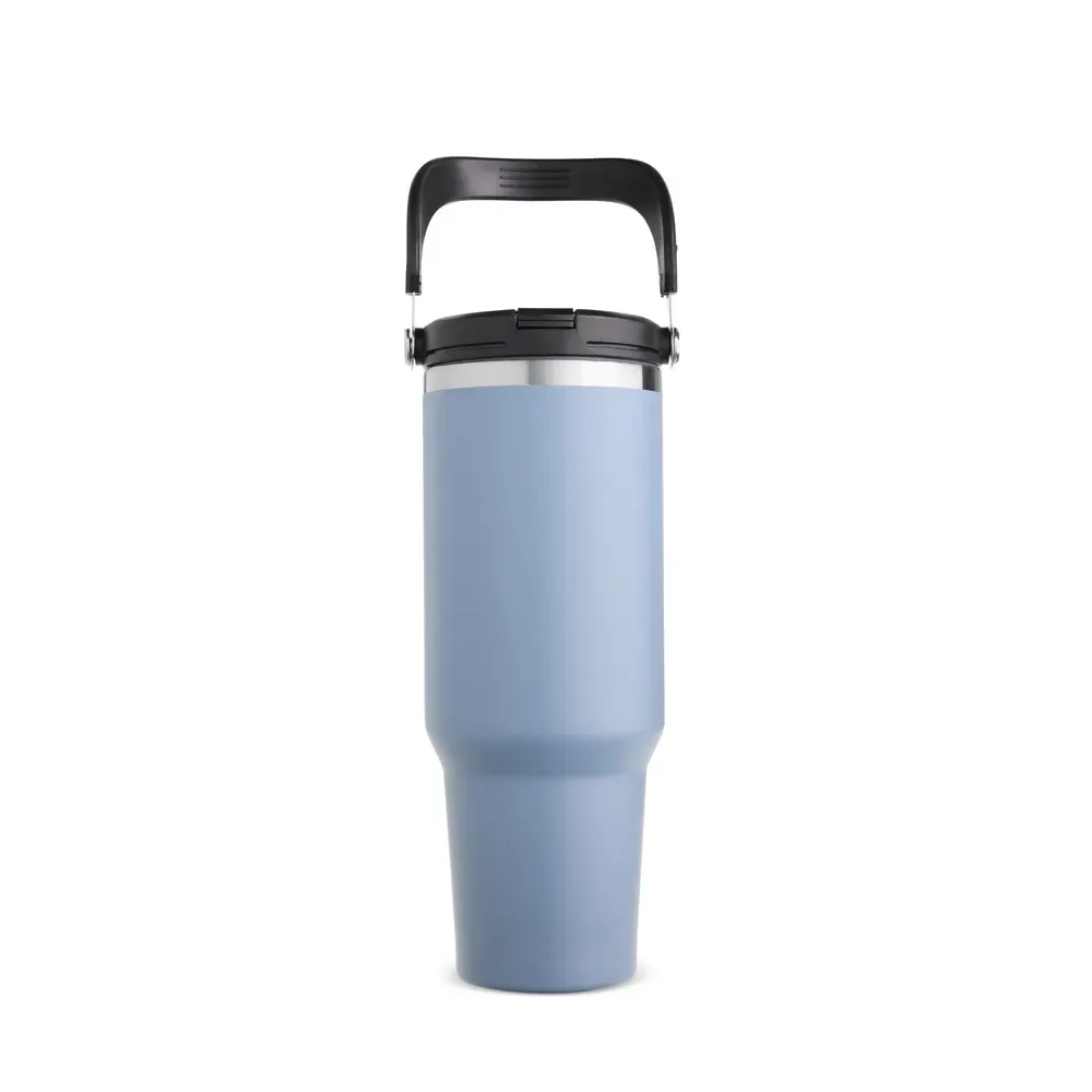 Copo térmico inox 1,25L azul com alça e canudo personalizado