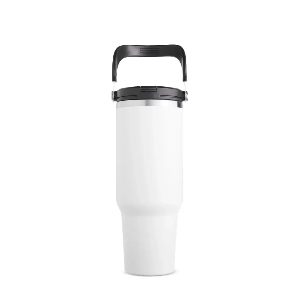 Copo térmico inox 1,25L branco com alça e canudo personalizado