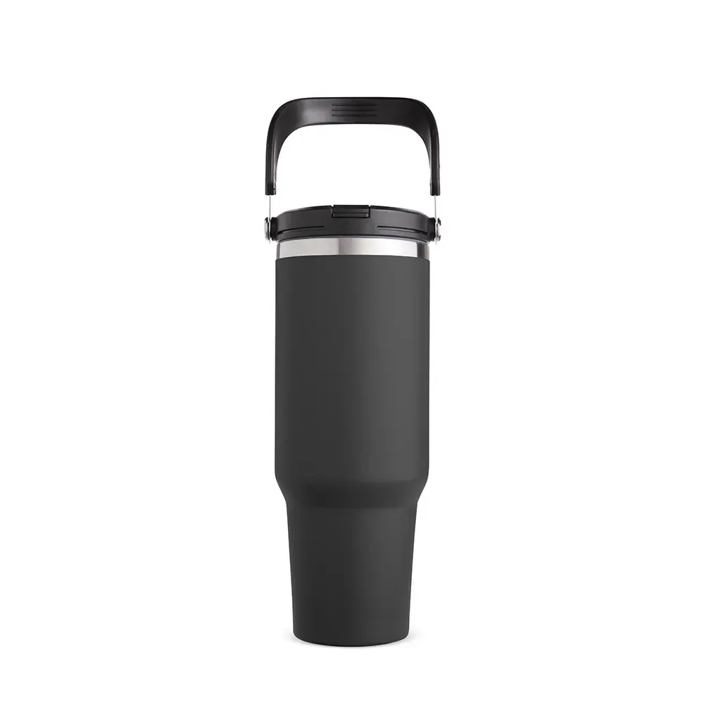 Copo térmico inox 1,25L preto com alça e canudo personalizado