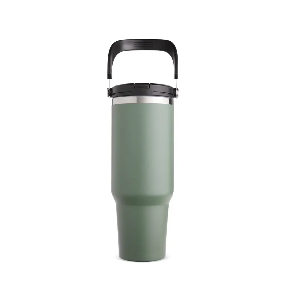 Copo térmico inox 1,25L verde com alça e canudo personalizado