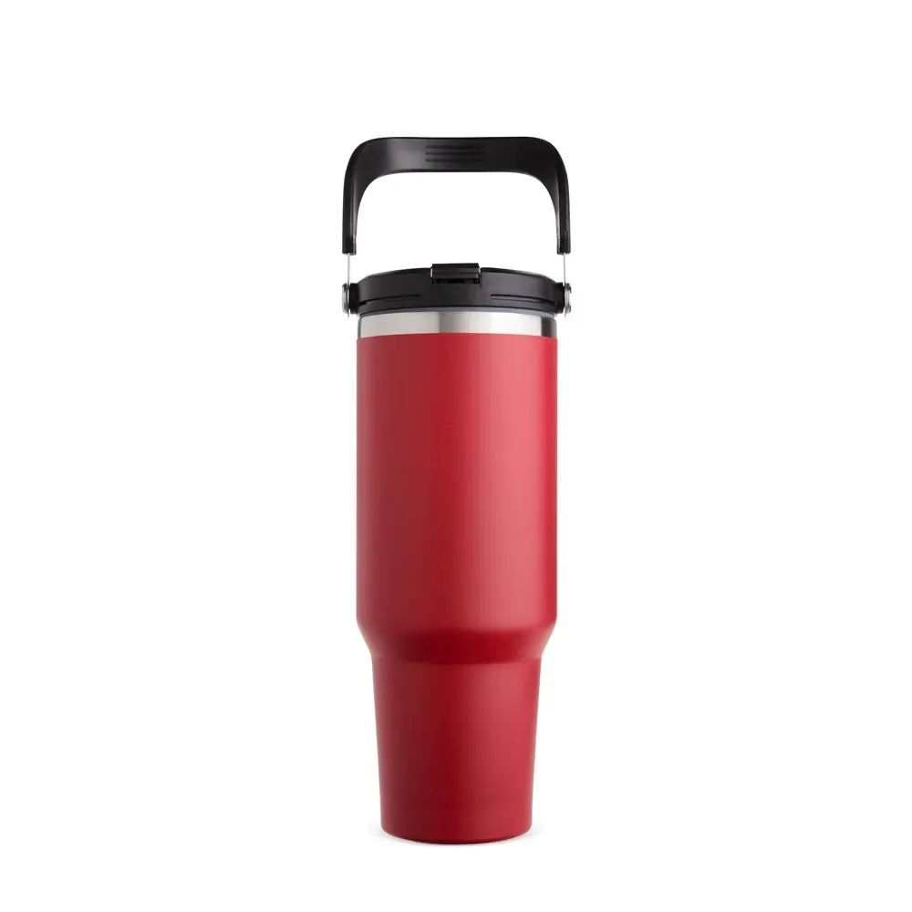 Copo térmico inox 1,25L vermelho com alça e canudo personalizado