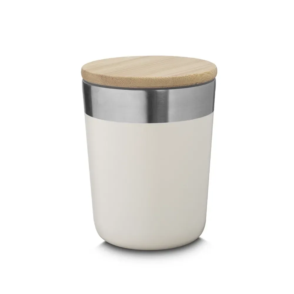 Copo Térmico Inox 300ml Tampa em Bambu branco