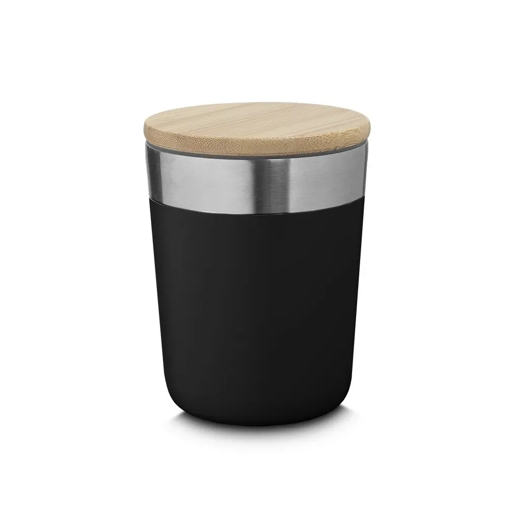 Copo Térmico Inox 300ml Tampa em Bambu preto