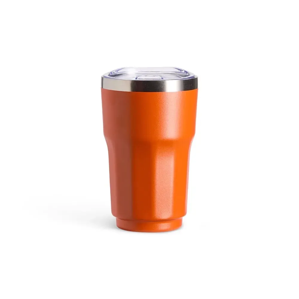 Copo térmico inox 300ml laranja, tampa livre de BPA, personalizado
