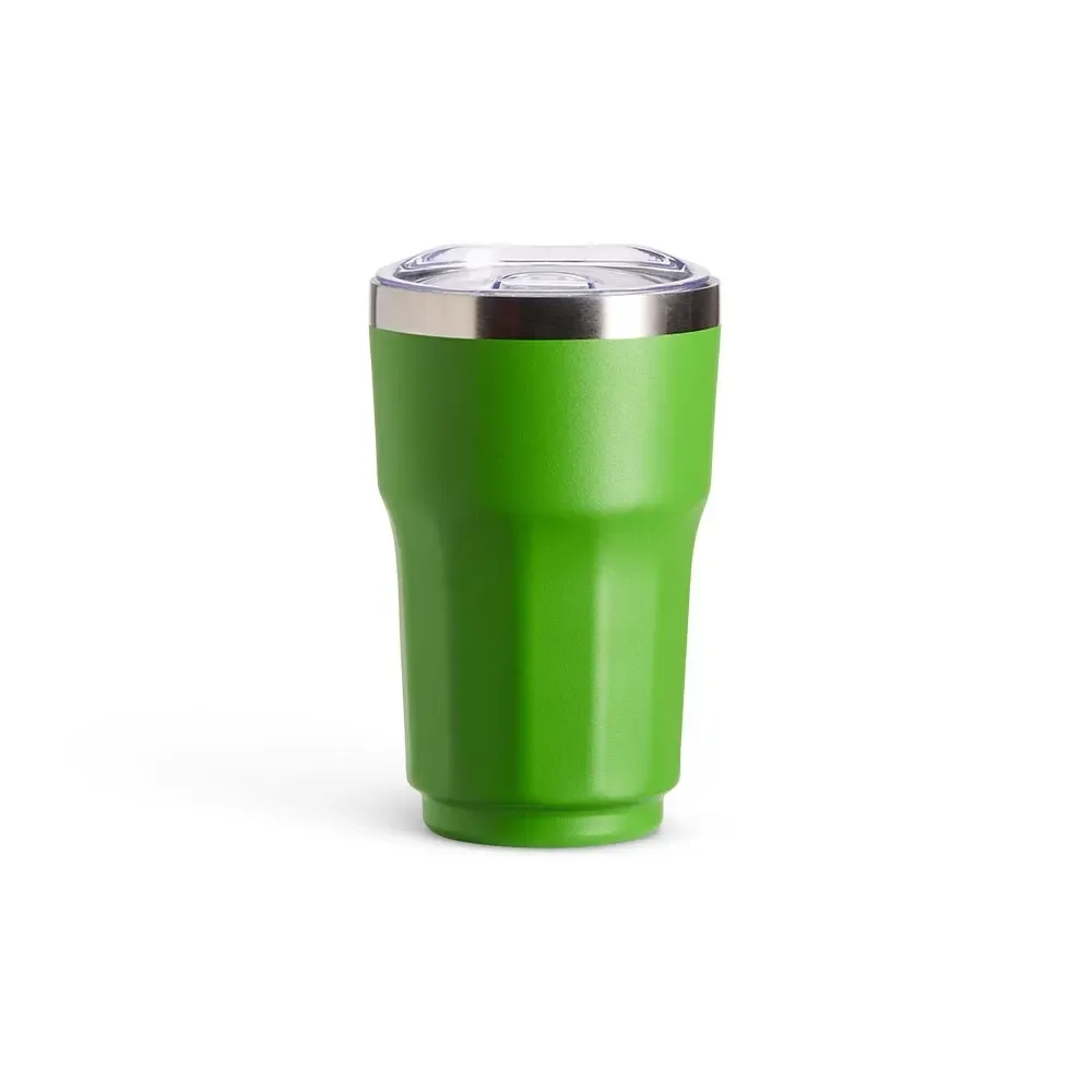 Copo térmico inox 300ml verde, tampa livre de BPA, personalizado