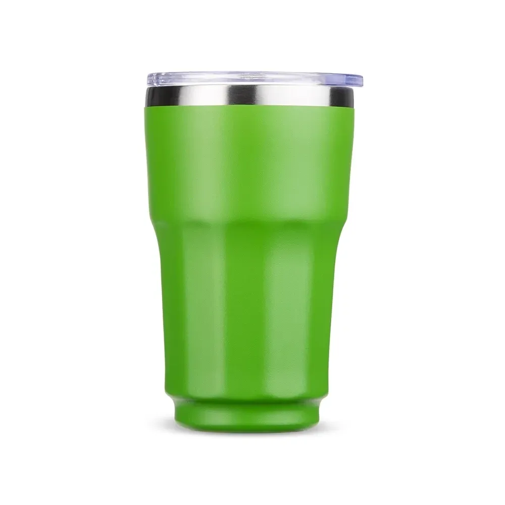 Copo térmico inox 300ml verde, tampa de pressão e anel emborrachado, personalizado