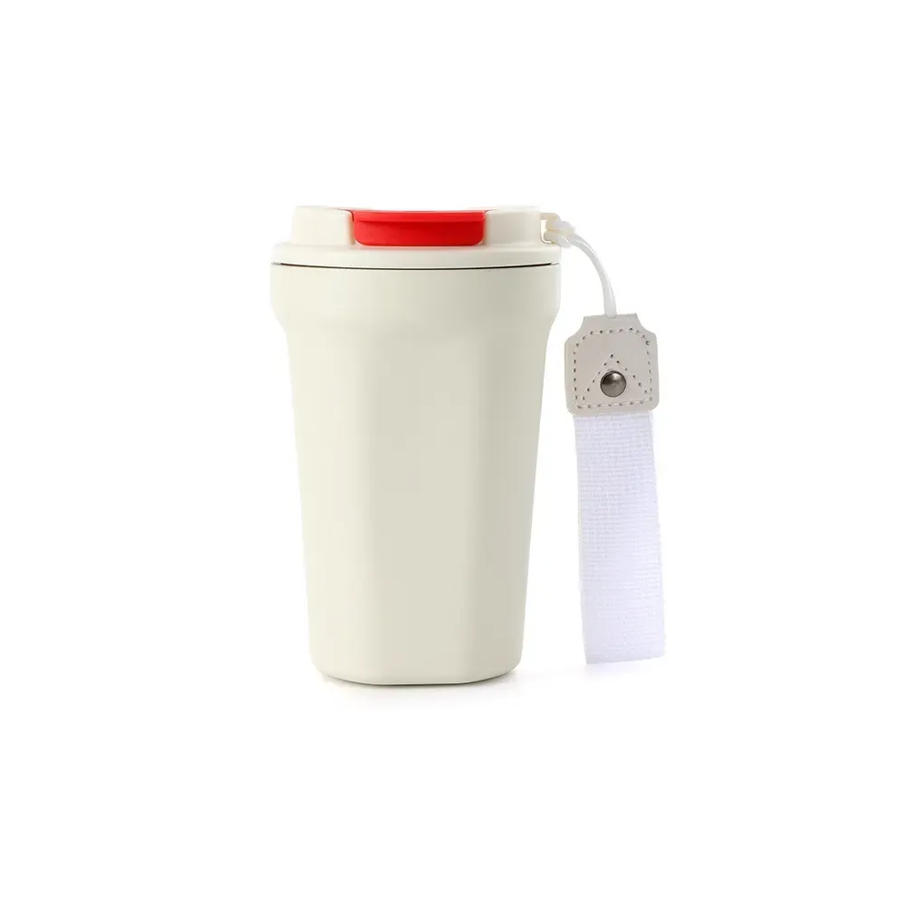 Copo Térmico Inox 350ml com Alça de Nylon bege