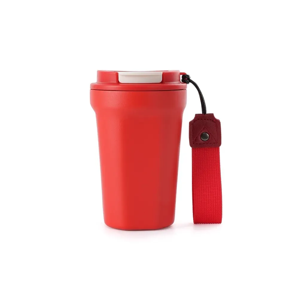 Copo Térmico Inox 350ml com Alça de Nylon vermelho