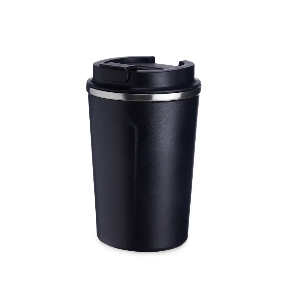 Copo térmico inox 350ml preto, borracha antideslizante, personalizado