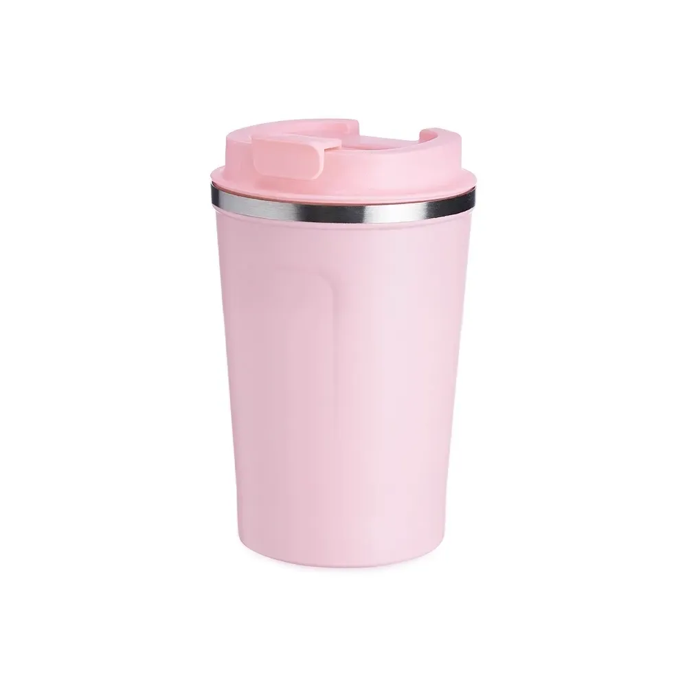 Copo térmico inox 350ml rosa, borracha antideslizante, personalizado