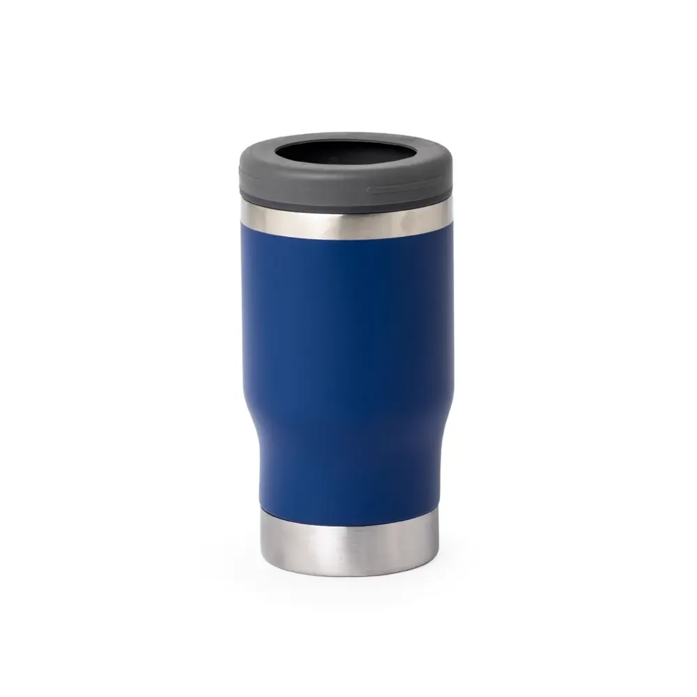 Copo térmico inox 380ml azul com abridor e detalhe em inox personalizado