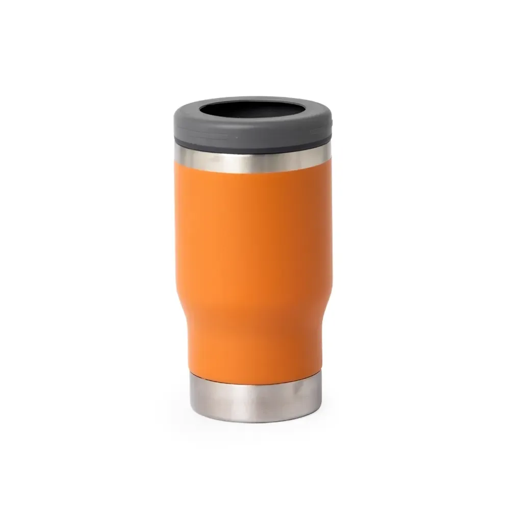 Copo térmico inox 380ml laranja com abridor e detalhe em inox personalizado