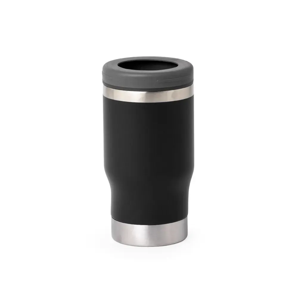 Copo térmico inox 380ml preto com abridor e detalhe em inox personalizado