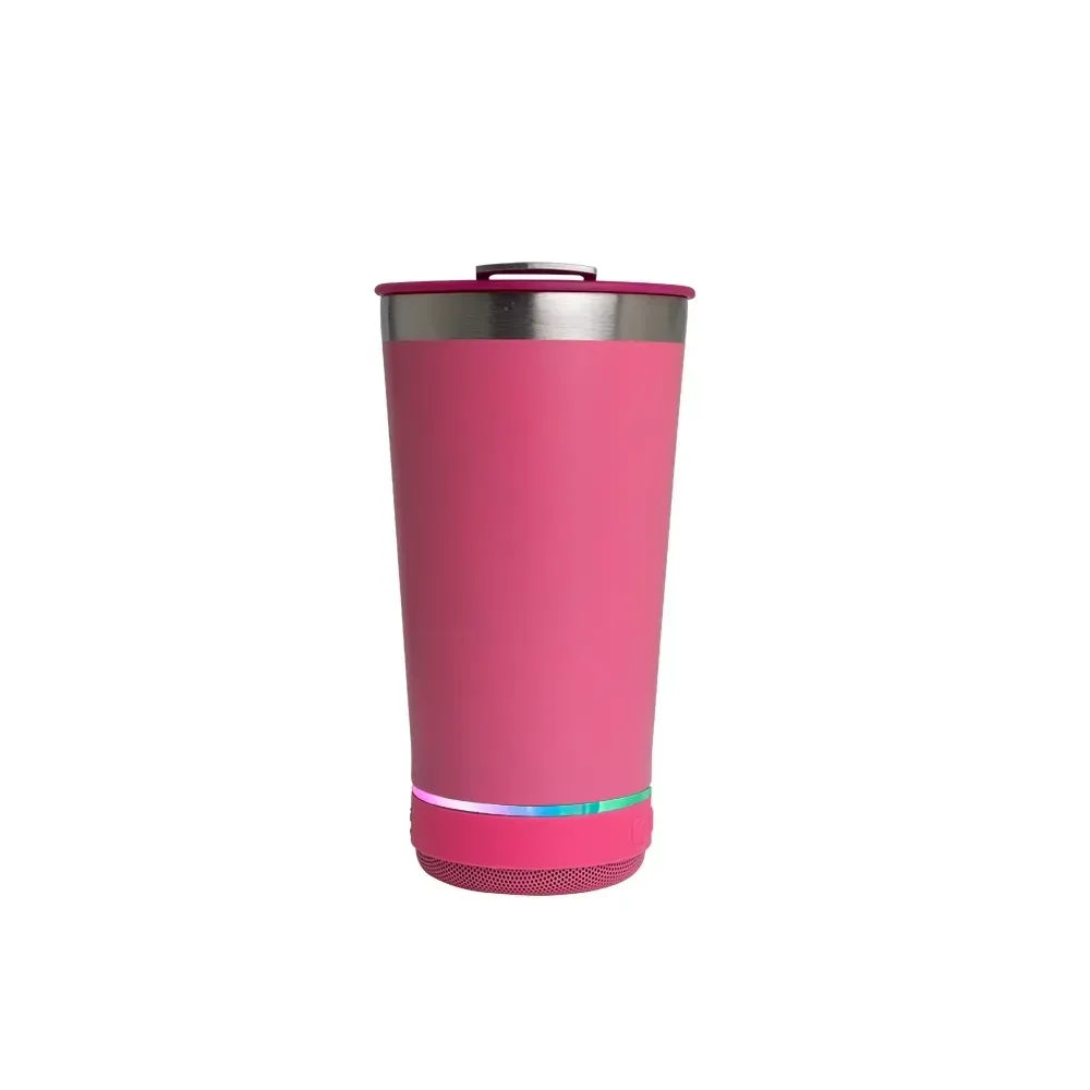 Copo Térmico Inox 400ml com Caixa de Som rosa