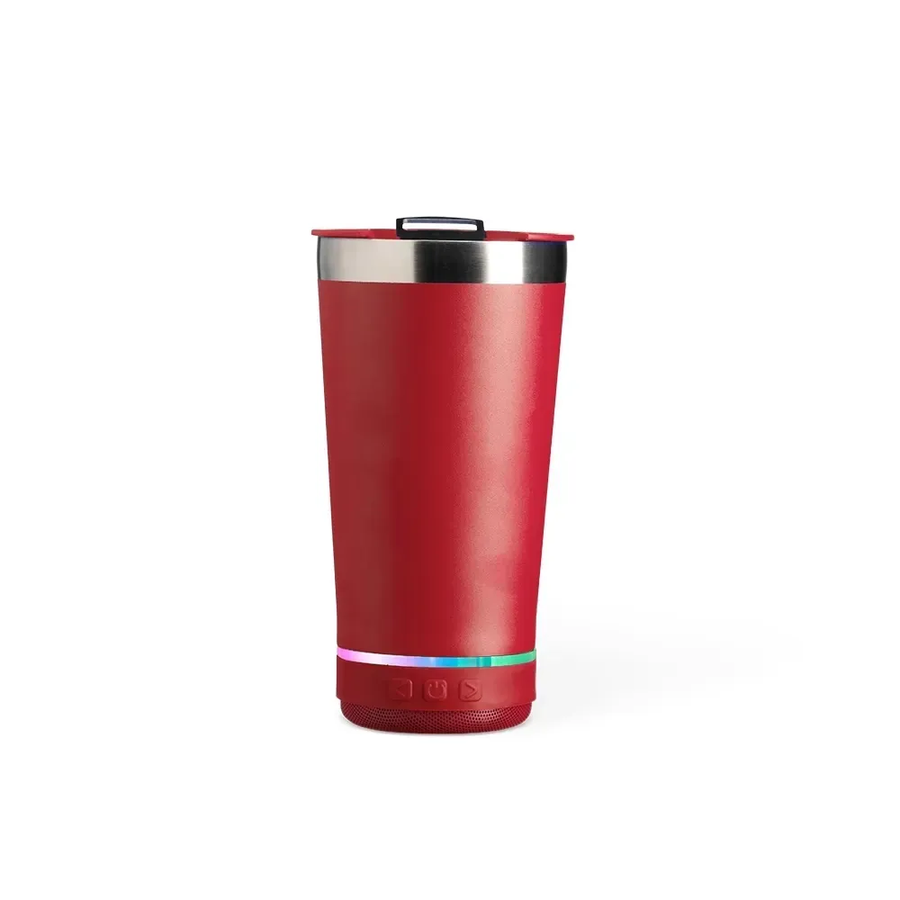 Copo Térmico Inox 400ml com Caixa de Som vermelho