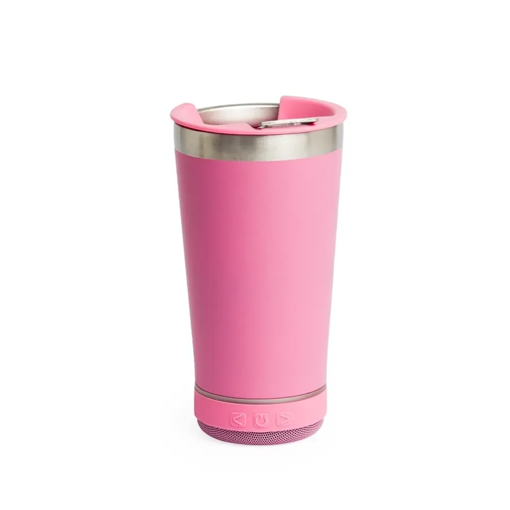 Copo Térmico Inox 400ml com Caixa de Som rosa