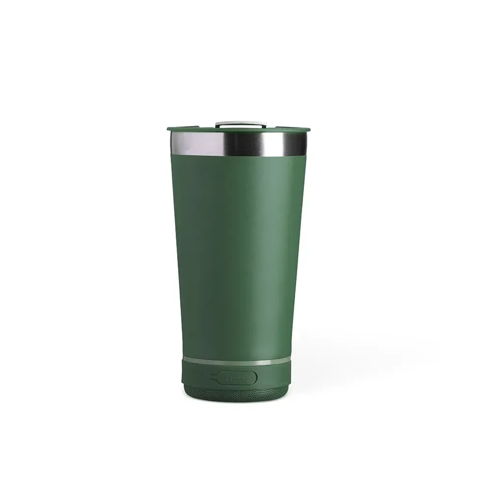 Copo Térmico Inox 400ml com Caixa de Som verde escuro