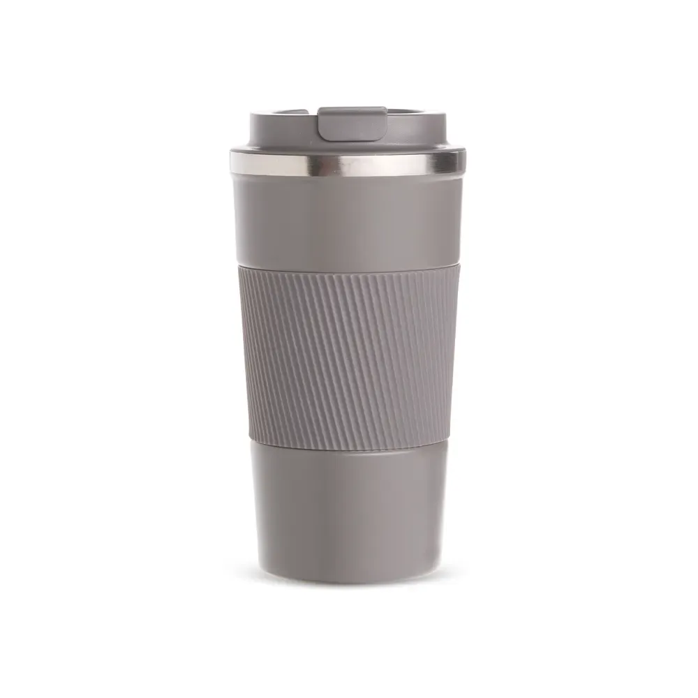Copo térmico inox 500ml cinza, base emborrachada e luva de silicone, personalizado