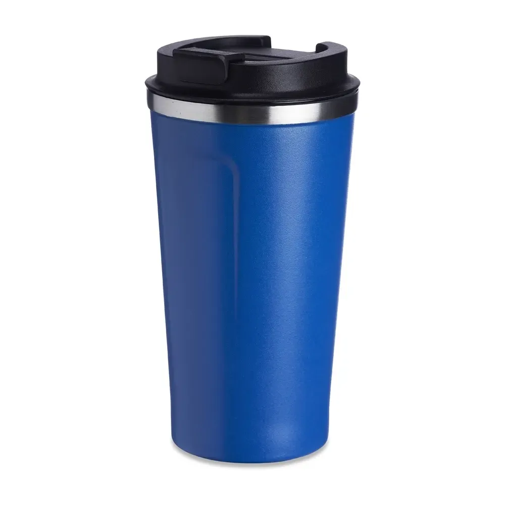 Copo térmico inox 500ml azul escuro, borracha antideslizante, personalizado