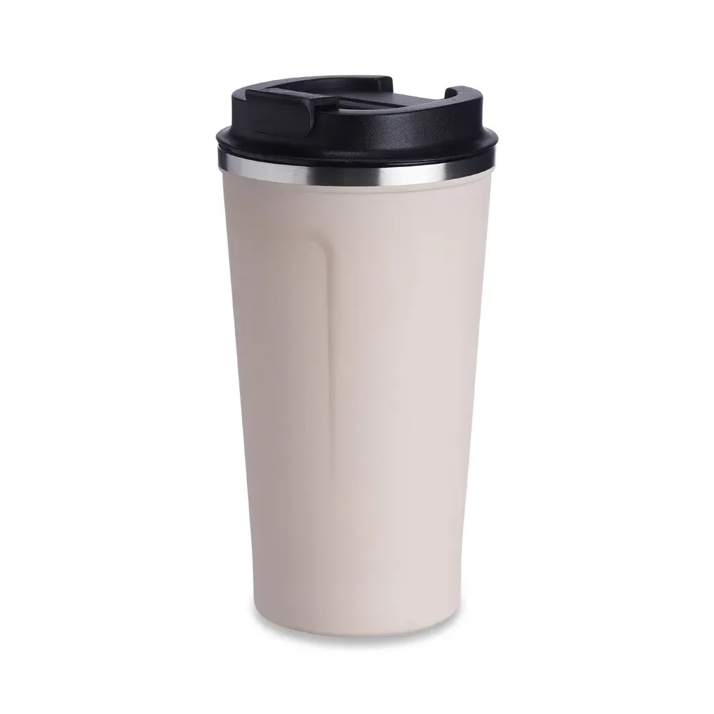 Copo térmico inox 500ml creme, borracha antideslizante, personalizado