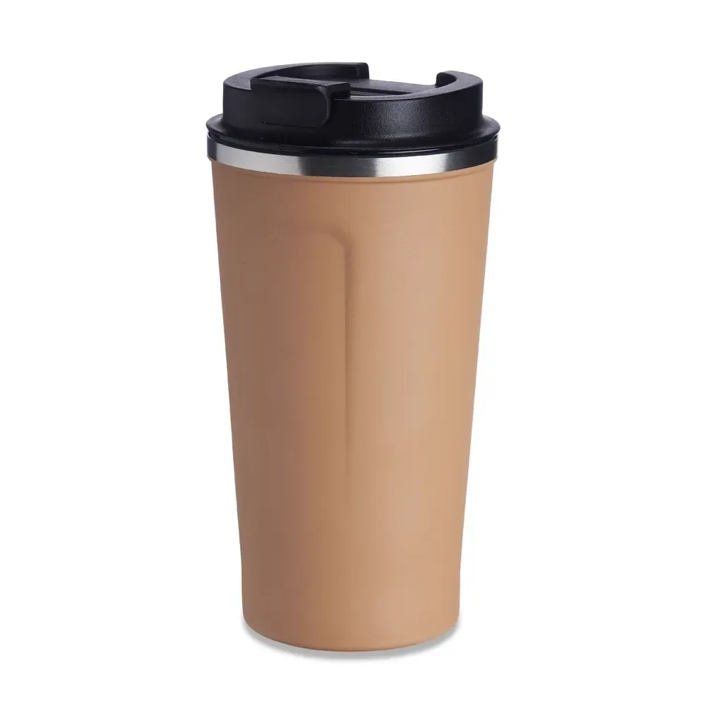 Copo térmico inox 500ml marrom, borracha antideslizante, personalizado