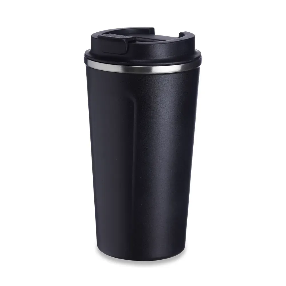 Copo térmico inox 500ml preto, borracha antideslizante, personalizado