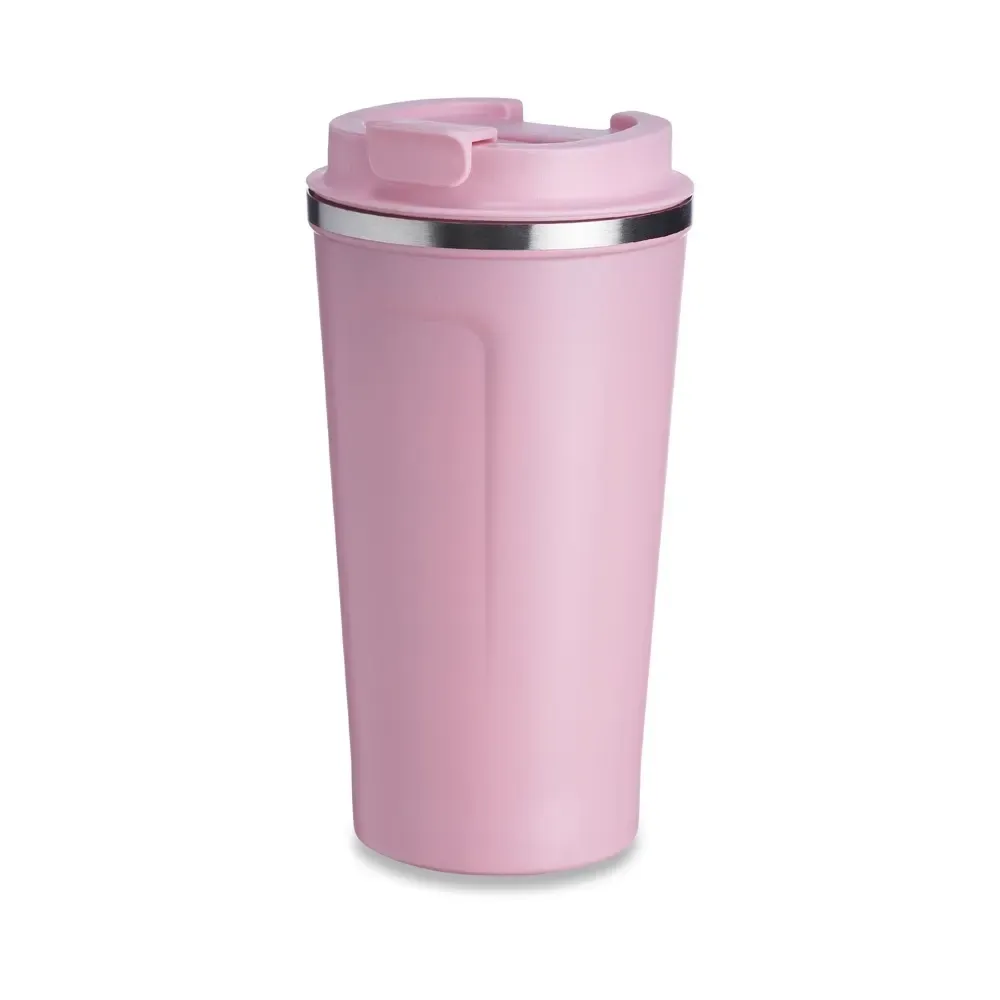 Copo térmico inox 500ml rosa, borracha antideslizante, personalizado