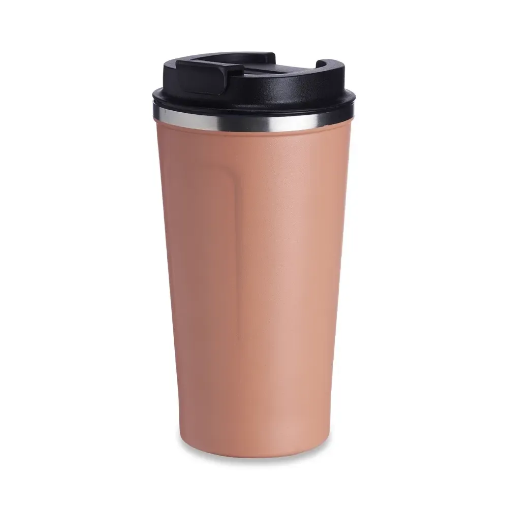 Copo térmico inox 500ml salmão, borracha antideslizante, personalizado